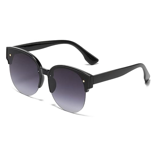 YAMEIZE Retro Redondas Gafas de Sol-Clásico Protección UV400 Rimless para Hombre y Mujer Gafas Negro Cover
