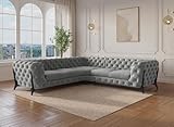 gris DecoInParis Canapé d\'angle Fixe capitonné Chesterfield Velours Gris Carmen