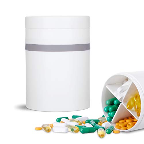 EASYLOCK KIGI Pill Box Round 7 Days Morning Lunch Evening, Pill Box Small, Portable for Travel, Medicine Box, Large Compartments for Dietary Supplements, Vitamin and Fish Oil (White)