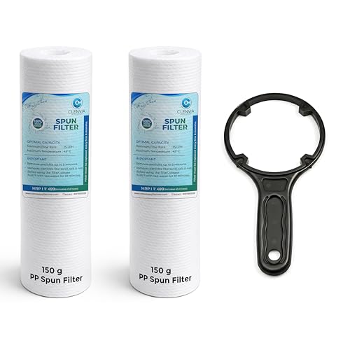 Image of 10 Inch 5 Micron PP Spun Filter for Water Purifier - 2 Pack + Pre-Filter Key (Spanner) | 150g High-Density | Food-Grade Material | Universal Fit | Compatible with 10 Inch Pre-Filter Housing