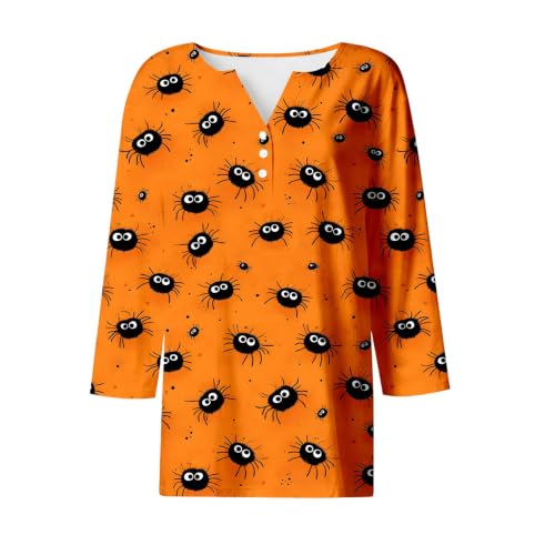 Womens Halloween Shirts,Halloween Tshirts Women 3/4 Sleeve Pumpkin Ghost Graphic Tees V Neck Button Down Holiday Costumes Fall Outfits(Orange1,Small) - image 3