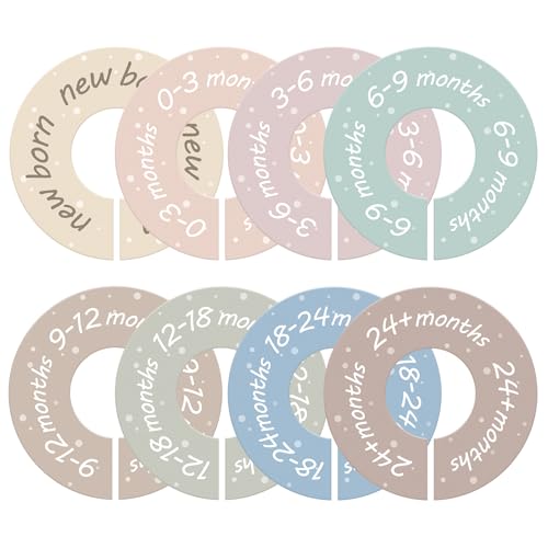 CutePlanet Baby Closet Dividers - 8 Pack Round Baby Clothes Dividers with Permanent Month Markers, No Fading Hanging Nursery Organizers for Baby...