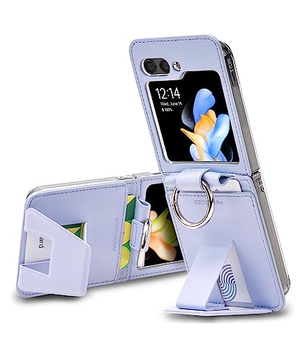 GOOSPERY EZ Mount Wallet Compatible with Samsung Galaxy Z Flip 5 Case, Card Holder Loopy Ring Adjustable Kickstand with Horizontal/Vertical - Lavender