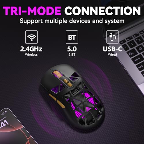 Image of CORBOBO SOLAKAKA SM802 Wireless Gaming Mouse,24,000 DPI Max,Tri-Mode 2.4GHz /BT /Wired USB Rechargeable Gamer Mouse with RGB,Programmable Macro Buttons,68g Lightweight Computer Mouse for Laptop /PC /Mac