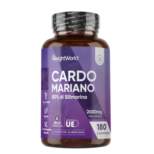 Cardo Mariano Vegano, 180 Capsule, 6 Mesi, 80% di Silimarina, 1 al Giorno