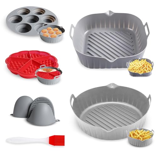 7 Piezas Molde Silicona Freidora de Aire Tanto Para Salado, Como Para Dulce. Accesorios Freidora sin Aceite Antiadherente Para Todo Tipo de Usos: Fritos, Cocidos, Cupcakes, Gofres, etc.