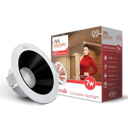 Image of Murphy 7W Streak LED Down Light WH+Black Finish, Natural White Light, Round, Pack of 1, Recessed Ceiling LED Light, Suited for 3 inch Junction Box /Concealed Box (2 Years Warranty)