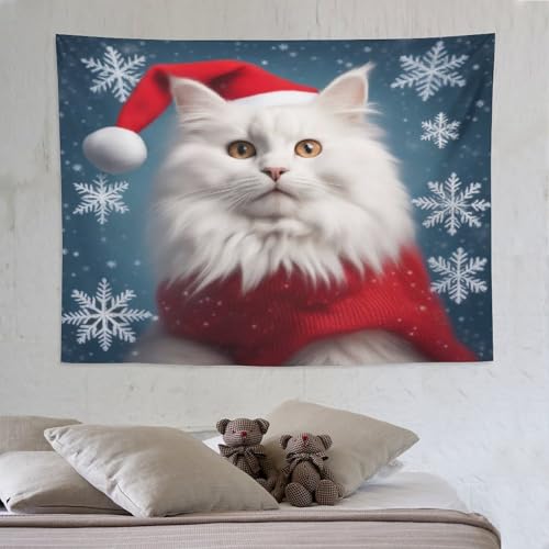 Tapisserie Noël chat 150x200 cm tenture murale impression 3D pour salon