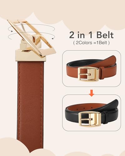 Kajeer Reversible Womens Belts for Jeans, Black Ladies Belt with Rotating Pin Buckle3