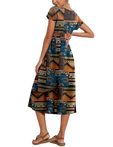 Image of LARMLISS Baggy Crew Neck Dress for Women Summer Casual Comfy Cotton Short Sleeve Tunic Beach Maxi Dresses with Pockets