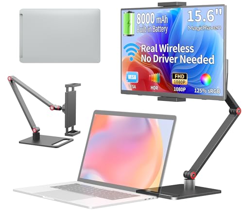 Image of MAGICRAVEN Wireless Portable Monitor for Laptop, 15.6 inch Portable Monitor with Battery-1080P FHD Second Screen for Home & Office, AirPlay & Miracast Casting, No Cables or Drivers Needed(with Stand)