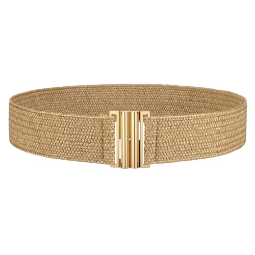 JASGOOD Womens Straw Woven Elastic Belt Rattan Waist Belt Boho Summer Dresses Belt