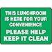 Accuform MHSK599XL, 10" x 14" Safety Sign "This Lunchroom Is .", Pack of 8 pcs