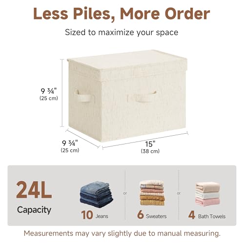 Image of StorageWorks Fabric Storage Bins with Lid, Decorative Storage Boxes for Shelves, Stackable Closet Organizer Basket with Handles, Large, Beige, 2-Pack