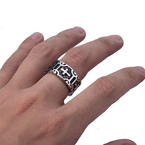 Elfasio 9Mm Retro Vintage Stainless Steel Cross Rings For Mens Band Biker Ring Size 13 #TOP4