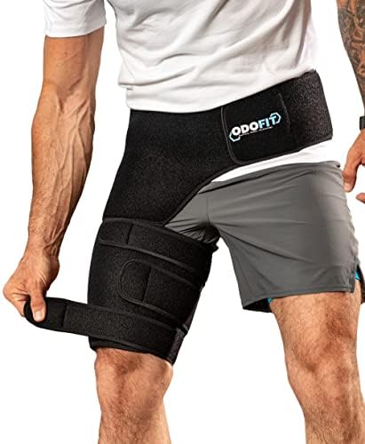 ODOFIT Hip Support Brace for Hip Pain | Compression Wrap for Groin, Thigh, Hamstring, Pulled Muscle Injury | Hip Flexor Arthritis Bursitis Sciatica Pain Relief | For Men and Women| Right Leg
