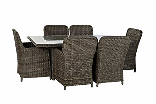 DT MB-166668 Mesa Comedor con Sillas Ratán Sintético, Marrón, 200 x 100 x 75 cm, 7 Unidades