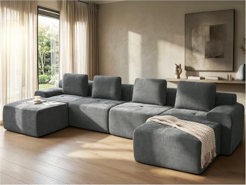 Image of 159 inch U Shaped Oversized Boneless Couch, Comfort Cloud Sectional Couches for Living Room, Modular Sofa High Back & Extra Deep Seat, No Assembly, Soft Chenille (Dark Grey, 159 inch-U shaped（4+2）)
