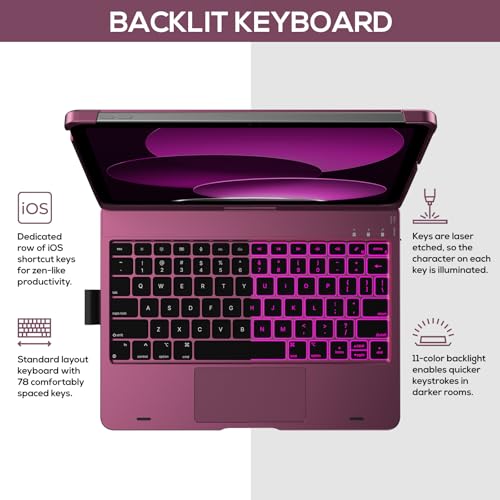 Image of typecase Touch iPad 11th 10th Generation Case with Keyboard (11 inch 2025, A16 & 10.9 inch 2022) - 360 Rotatable, 11-Color Backlit, Multi-Touch Trackpad, Pencil Holder, Thin & Light - Raspberry