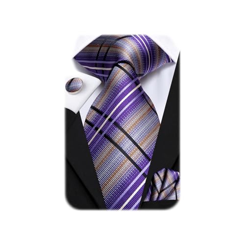 Image of Dubulle Silk Ties Set for Men Formal Paisley Striped Necktie Pocket Square Cufflinks 3PCS Sets Wedding Business Party