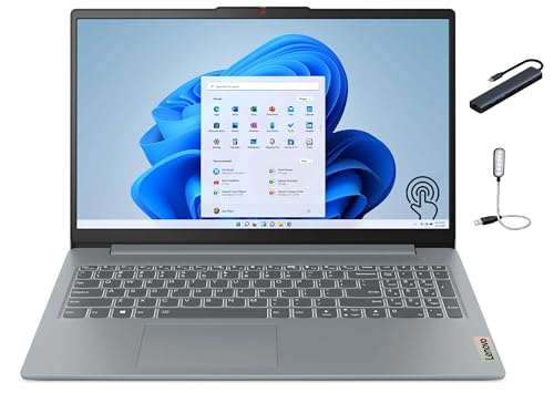 Image of Lenovo IdeaPad Slim 3 15.6 inch FHD Touchscreen Laptop, AMD Ryzen 5 7520U Processor, 32GB DDR5 RAM, 10TB SSD, Windows 11 Home, AMD Radeon 610M, WiFi 6, Bluetooth, Artic Grey with HEX Accessories