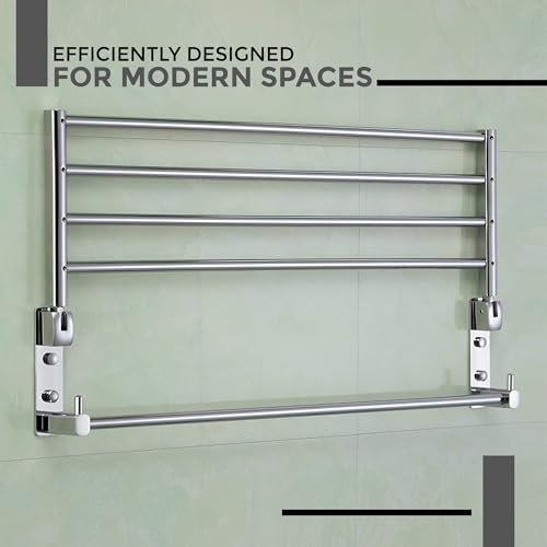 Image of iBELL Stainless Steel Bathroom Towel Rack, Foldable Towel Stand & Hanger for Space-Saving Storage