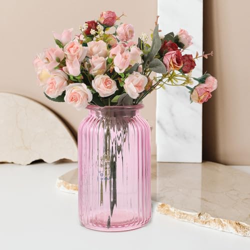 Jarrón de cristal y función para hidroponía decorativo rosa 6