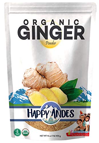 Happy Andes Organic Ginger Powder - Pure Ground Dried Root Superfood - Powdered Herbal Supplement for Natural Weight Loss and Strong Immunity, - Hot Tea for Drinking and Seasoning Spice for Cooking