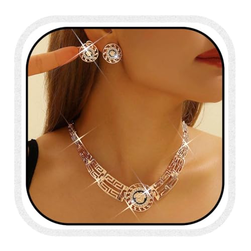Unicra Gold Indianerschmuck Set Chunky Choker Halskette und Ohrringe Set Mode Prom Modeschmuck Sets für Frauen (Gold)