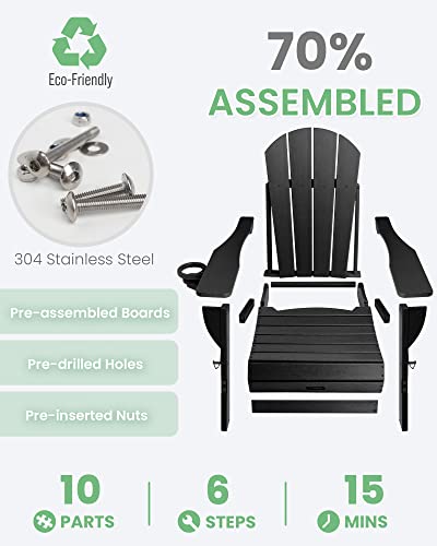 Ciokea Folding Adirondack Chair Wood Texture, Patio Adirondack Chair Weather Resistant, Plastic Fire Pit Chair With Cup Holder, Lawn Chair For Outdoor Porch Garden Backyard Deck (Black) #TOP4