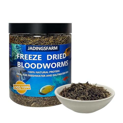JADINGSFRAM Blood Worms Fish Food 3.5 oz, Freeze Dried Bloodworms for Fish, Bloodworms Fish Food for Freshwater Saltwater Tropical Fish Betta Cichlid Goldfish Guppy Turtle (3.5 OZ)