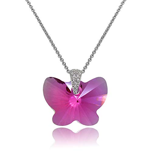 Sterling Silver Butterfly Pendant Necklace Made with European Crystals for Women