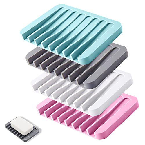 Lot de 4 Porte-Savon en Gel de silice avec Drain de vidage - Antidérapant - pour Salle de Bain ou Cuisine