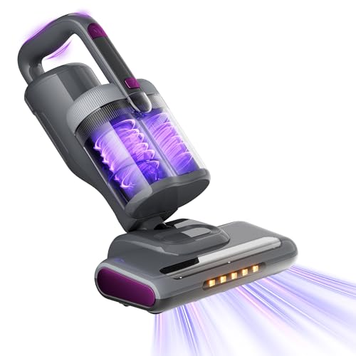 GHUSTAR Bed Mattress Vacuum Cleaner New Folding Design - 18 Kpa Cleaner Vacuum with HEPA Filter, 253.7nm UV-C Light and 140°F Heat - Powerful Handheld Vacuums for Bed Couch Crib Carpet