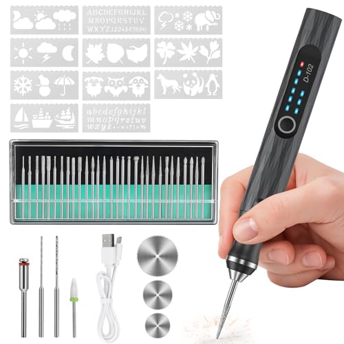 Image of Upgraded Electric Engraving Pen, 37 Bits, 3-Speed Adjustable, USB Rechargeable, Cordless Rotary Tool for 50+ Surfaces - Perfect for DIY Crafts & Personalization - Ideal Valentine's Day Gift - Black
