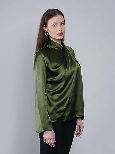 Image of IVES Women's Blue Printed High Neck Top High Neck Hook and Eye Standard Length Full Sleeve Polyester Western Casual and Office Wear Good Choice for Women and Girls