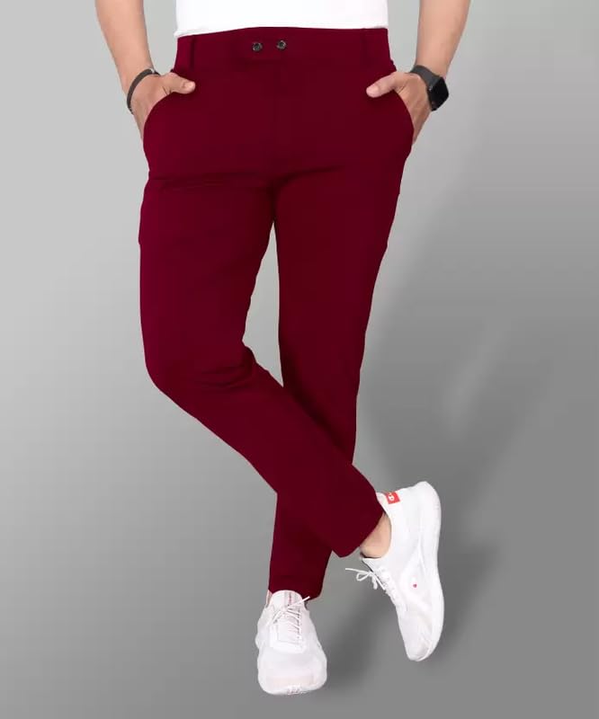 Image of Men's Stylish Slim Fit Lycra Blend Trousers - Pack of 2 (Combo) Formal Pants for Men | Stretchable Regular Office Formal Wear | Comfortable Solid Casual, Business, and Work Trousers for Men
