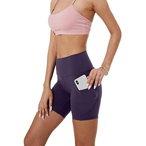Mipaws High Waist Yoga Shorts for Women with Pockets Tummy Control Workout Shorts for Running Biker Shorts 6" Athletic Gym (S, Blue Violet) Cover