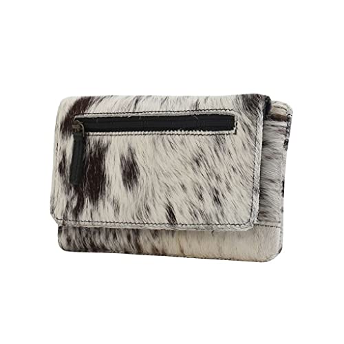 Image of Myra Cookie Crunch Leather and Hairon Cowhide Wallet - 7x4 inch Cow Print Wallets for Women, Black and White Clutch, Long, Western Cowprint, Boho, Country Stuff, Cowgirl Gifts for Women, Mom, Sister, Aunt