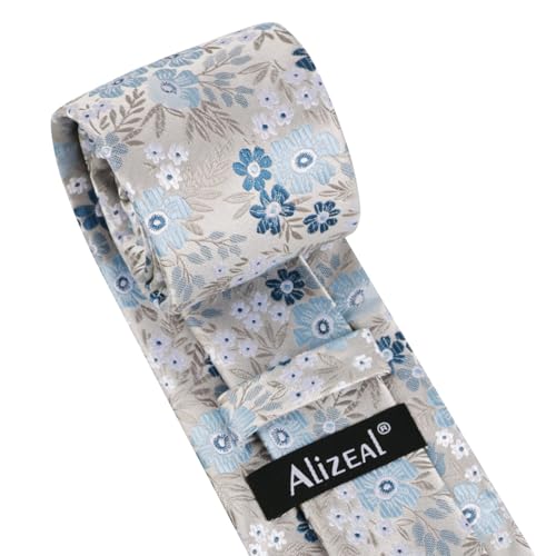 Image of Alizeal Mens 3.15'' Natural Flower Pattern Tie with Floral Pocket Square Set