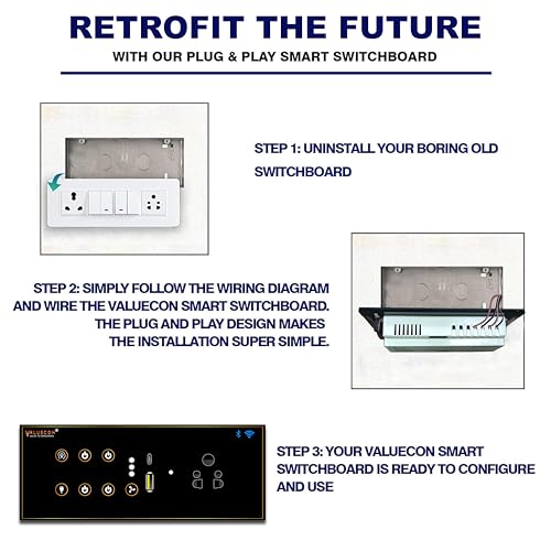 Image of i380 6 modular Smart Wifi Switch Board with 4 Switch,1 Fan,1 Socket, C & A type USB charging ports | App Control, Voice-controlled by Alexa, G. Home, G. Assistant-G. Black