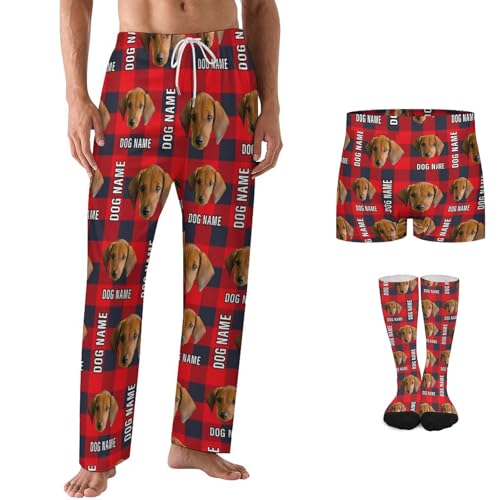 Custom Men's Pajama Pants with Face, Personalized Photo Lounge Pants Christmas Pajamas Bottoms PJ Pants for Dog Lover