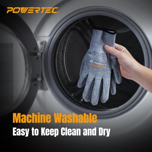 Image of POWERTEC Cut-Resistant Work Gloves ANSI A5 - Touchscreen-Compatible, Oil-Resistant Grip, Breathable & Washable Safety Gloves for Construction, Tile Installation & Metalwork, 1 Pair, Size L (72376)