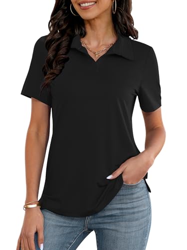 MK Shop Limited Polo Shirts for Women Business Casual Work Lapel Collared Tops V Neck Summer Golf Polos Tunic Blouse