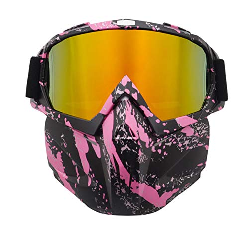 BOROLA Tactical Mask, Retro Motorcycle Goggles with Removable Face Mask, Safety Goggles Mask UV400 Protection Compatible for Nerf N-Strike Elite Toy Gun (Pink Pattern)