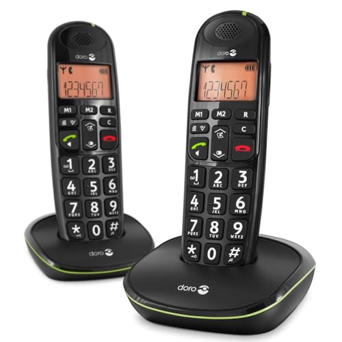 Doro PhoneEasy 100w Téléphone sans Fil DECT pour Seniors avec Grandes Touches et Son Amplifié (Noir X 2) [Version Française]