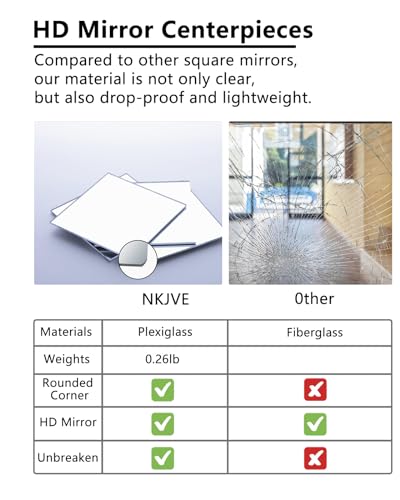 Peças centrais de espelho inquebráveis para mesas, 12 peças, espelhos quadrados de 24 cm, placas de