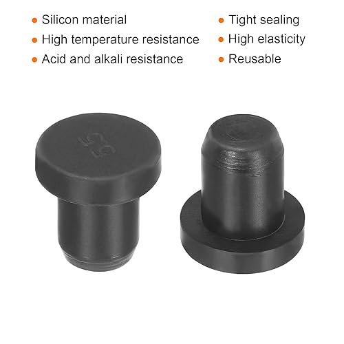 Image of uxcell High Temp Silicone Plug Mount Dia 5.5mm /0.22 inch T Shaped Solid Rubber Stopper Hole Plugs for Powder Coating Plating Waterproof Plugs Sealing Plugs Black Pack of 20(OD 8mm)
