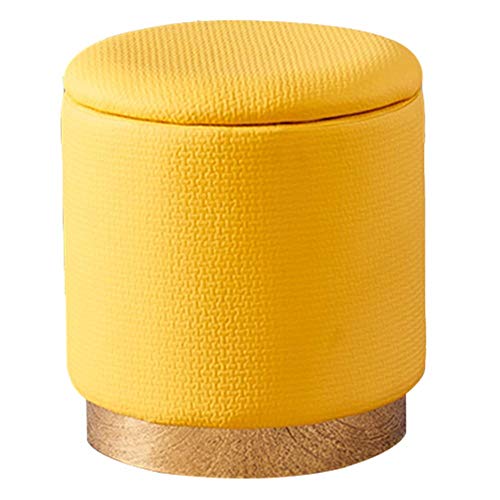 Taburete otomano redondo de terciopelo con tapa de almacenamiento para sala de estar y dormitorio, taburete vintage tapizado para tocador o cambio de zapatos, color amarillo, 40 x 43 cm