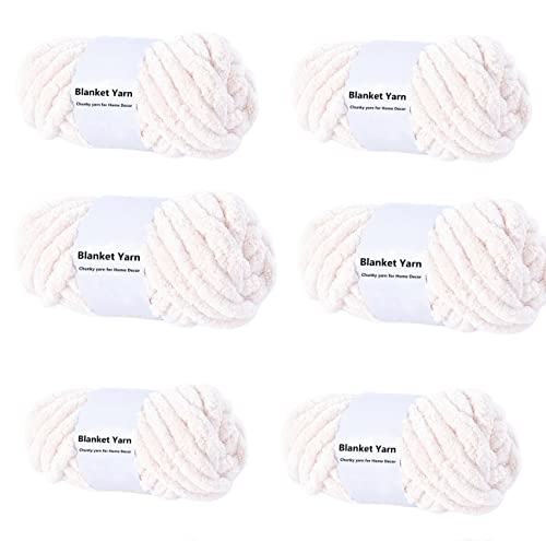 6 Pack Cream White Hand Knitting, Jumbo Yarn, Chunky Knit Chenille Yarn Super Soft Washable Bulky Giant Big Yarn For Extreme Diy #TOP22